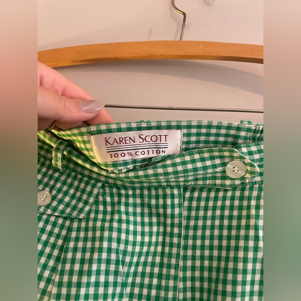 Vintage Karen Scott 100% Cotton Plaid Gingham Green High Waisted Shorts - Picture 7 of 9